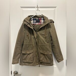 Olive Hunter Green Hooded Khaki Utility Jacket by Love Tree Size S